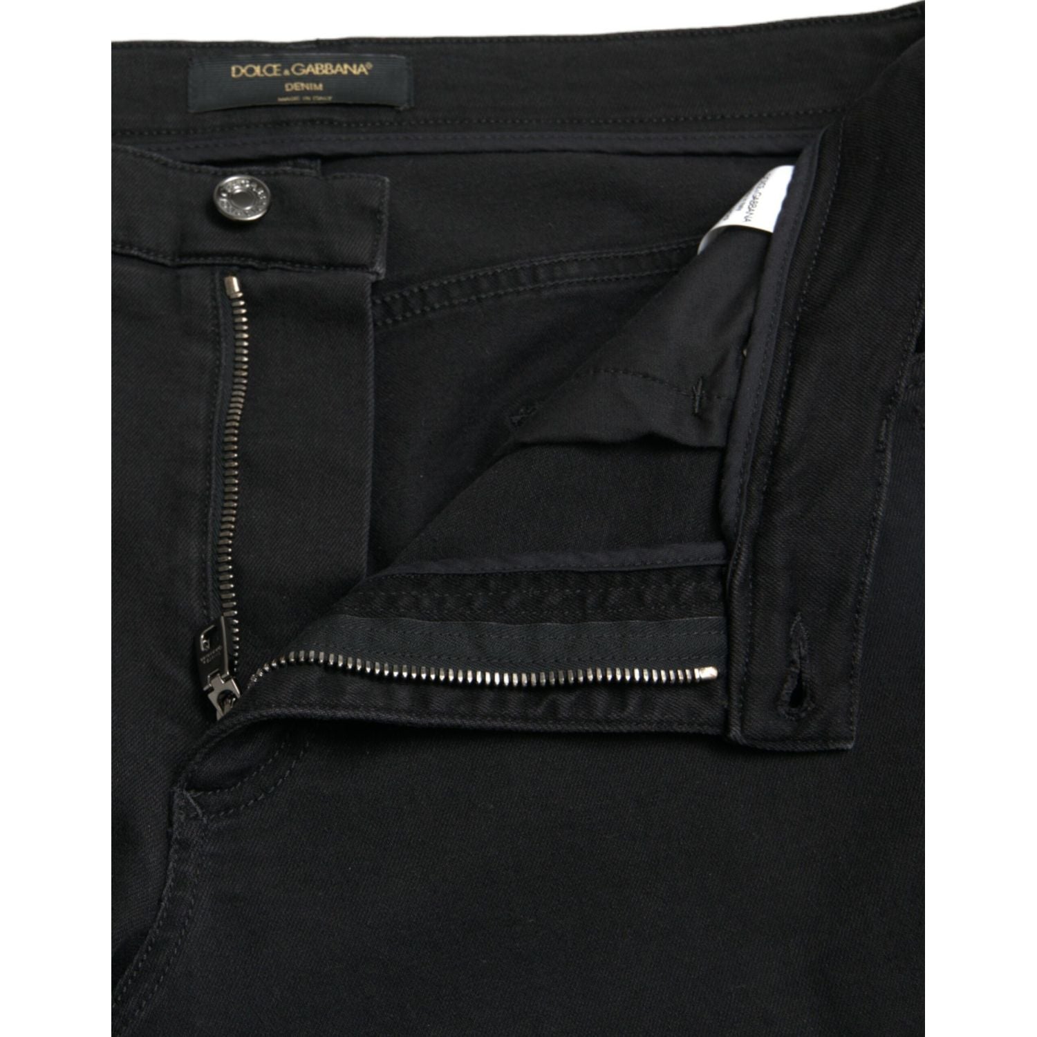 Dolce & Gabbana Black Cotton High Waist Tattered Denim Jeans