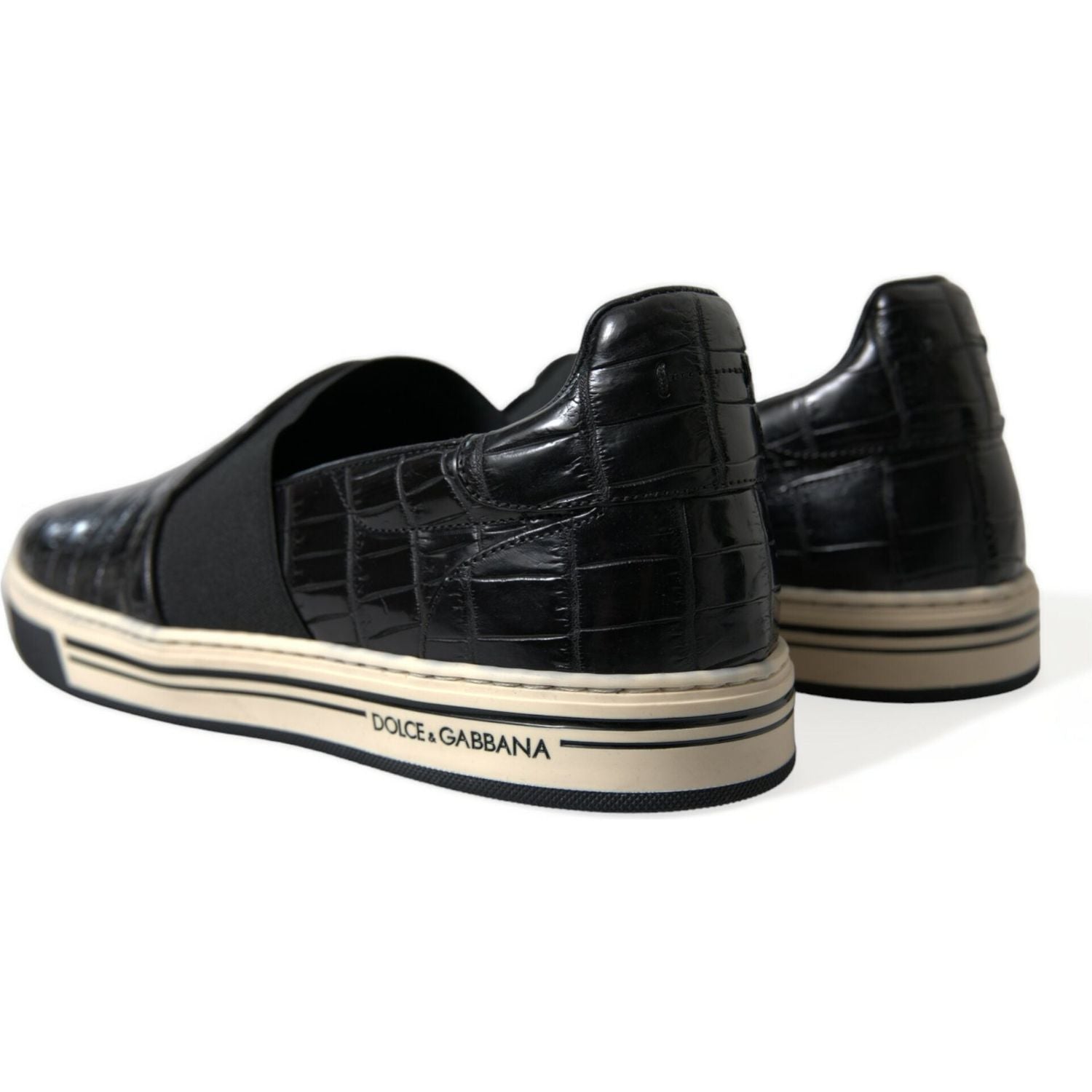 Dolce & Gabbana Black Croc Exotic Leather Sneakers Shoes