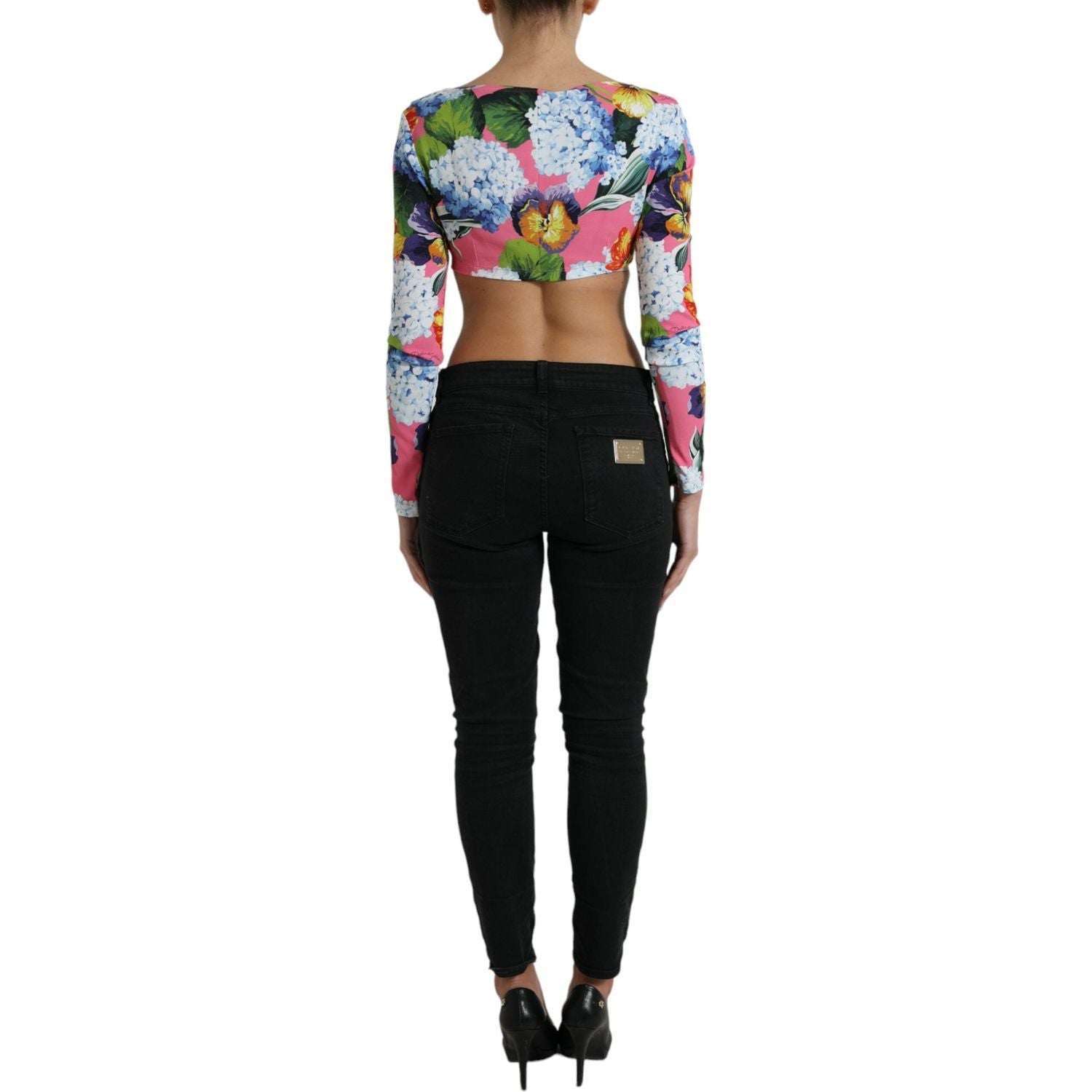 Dolce & Gabbana Multicolor Floral Long Sleeves Cropped Top