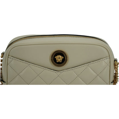 Versace Elegant White Lamb Leather Camera Bag