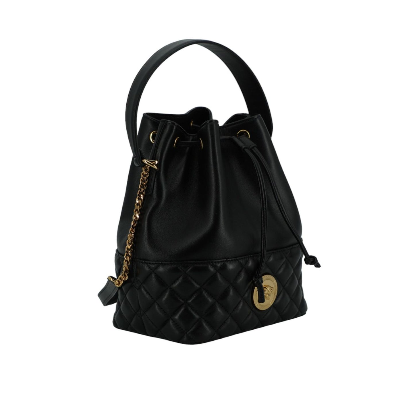 Versace Elegant Black Leather Medusa Bucket Shoulder Bag 8056204626517