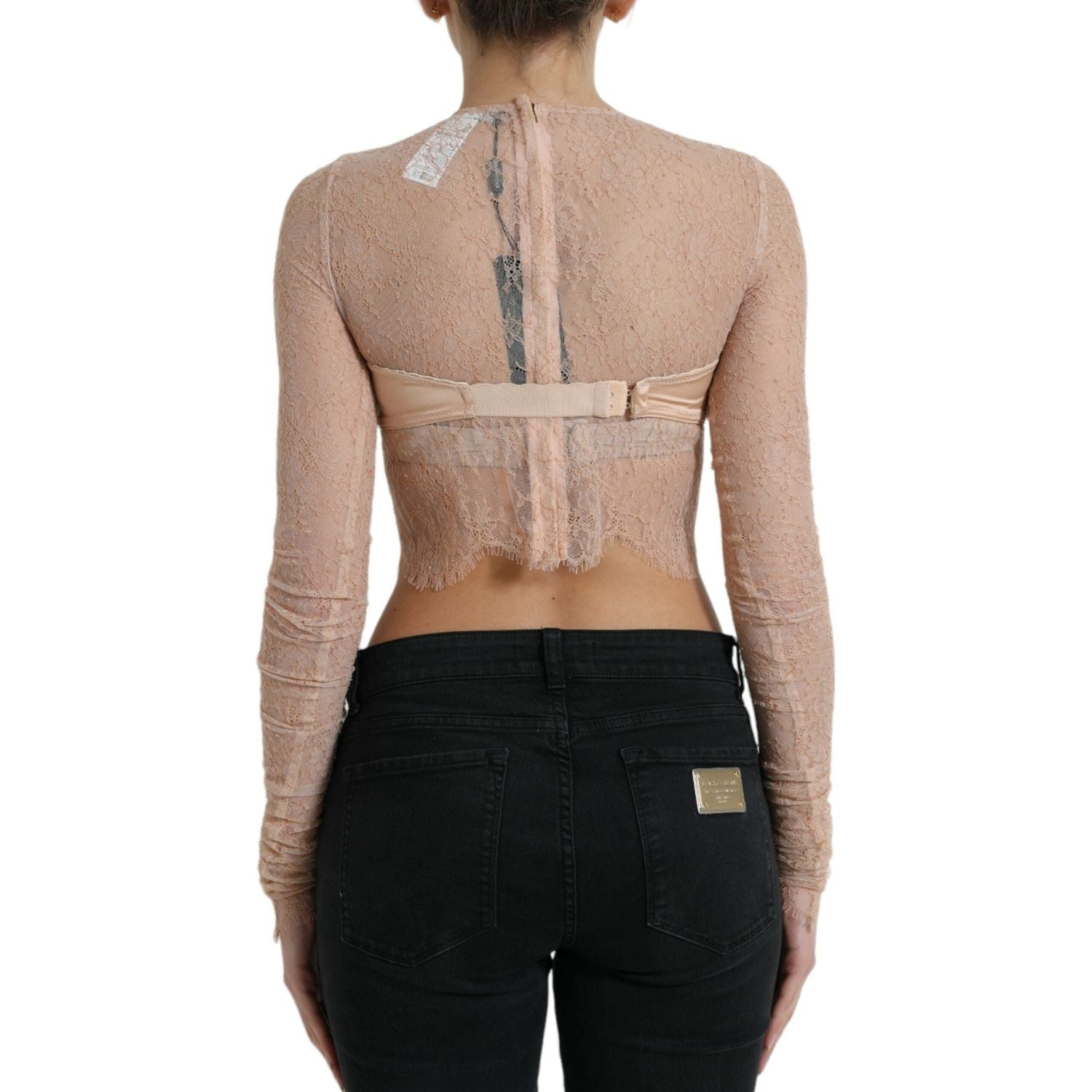 Dolce & Gabbana Beige Nylon Floral Lace Bustier Cropped Top