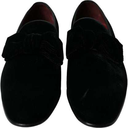 Dolce & Gabbana Black Velvet Loafers Formal Dress Shoes