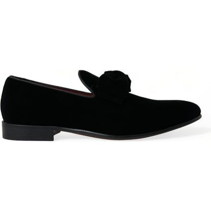 Dolce & Gabbana Black Velvet Loafers Formal Dress Shoes