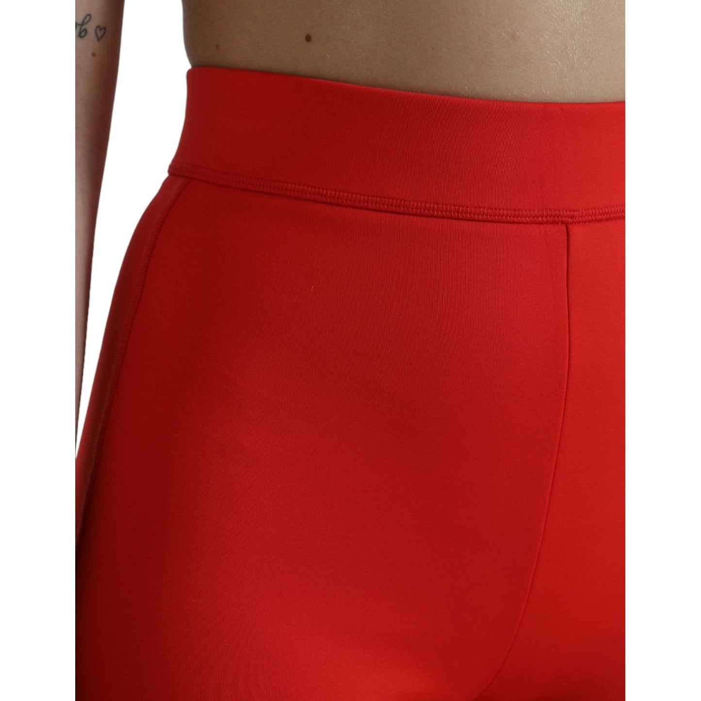 Dolce & Gabbana Red Nylon Stretch Slim Leggings Pants