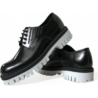 Dolce & Gabbana Black White Leather Lace Up Derby Dress Shoes