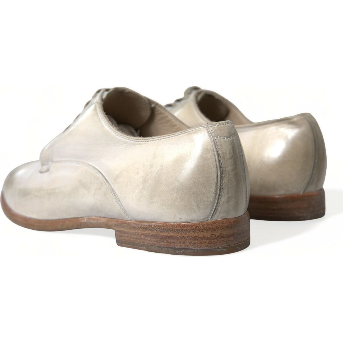 Dolce & Gabbana White Distressed Leather Derby Dress Shoes