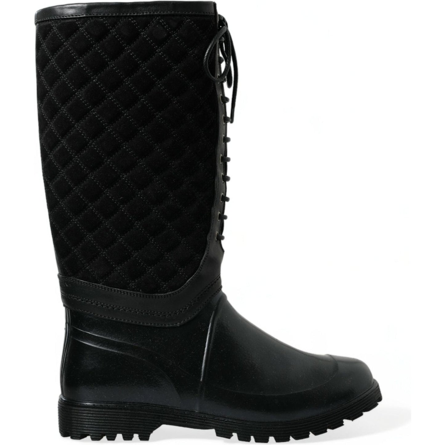Dolce & Gabbana Black Chioggia Rubber Suede Rain Boots Shoes