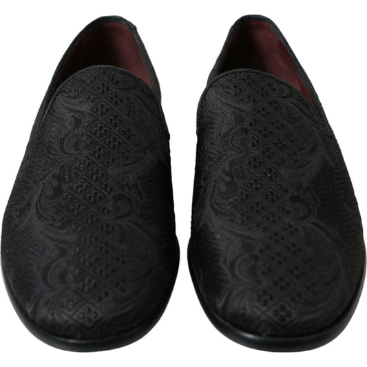 Dolce & Gabbana Black Brocade Men Slip On Loafer Dress Shoes