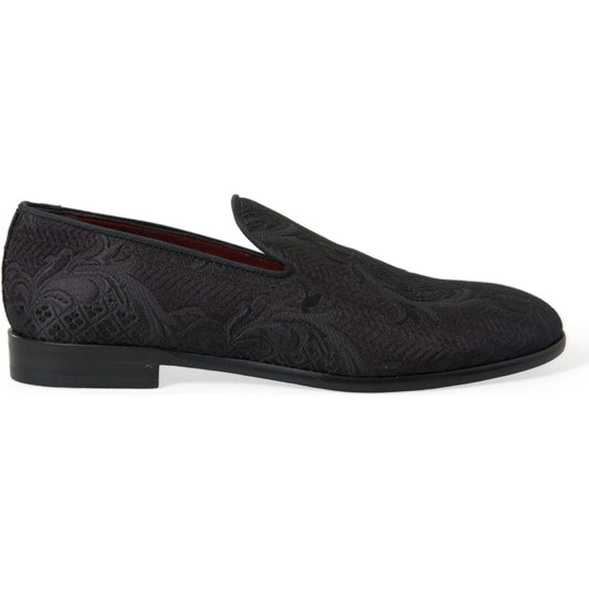Dolce & Gabbana Black Brocade Men Slip On Loafer Dress Shoes