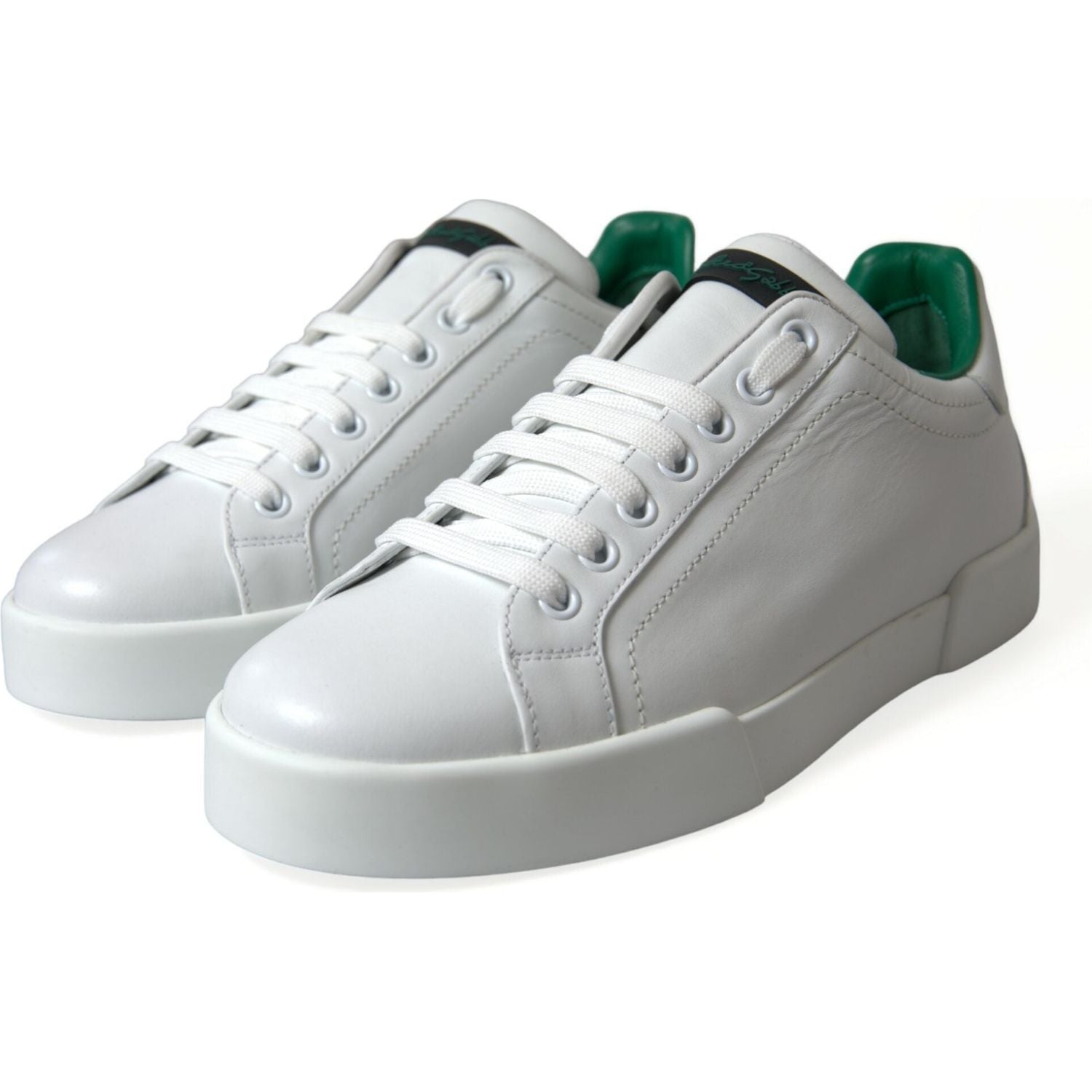 Dolce & Gabbana White Green Leather Portofino Sneakers Shoes