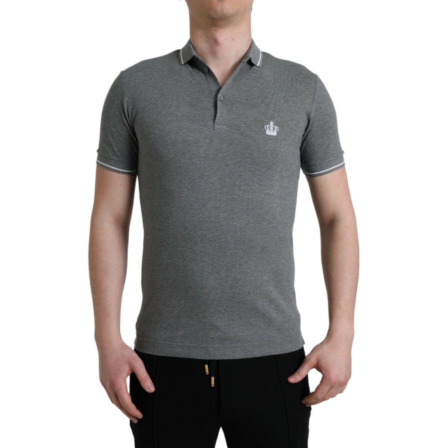 Dolce & Gabbana Gray Collared Short Sleeve Crown T-shirt