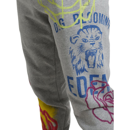 Dolce & Gabbana Gray Cotton Graffiti Sweatpants Jogger Pants