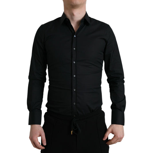 Dolce & Gabbana Black Cotton Stretch Slim Formal Dress Shirt