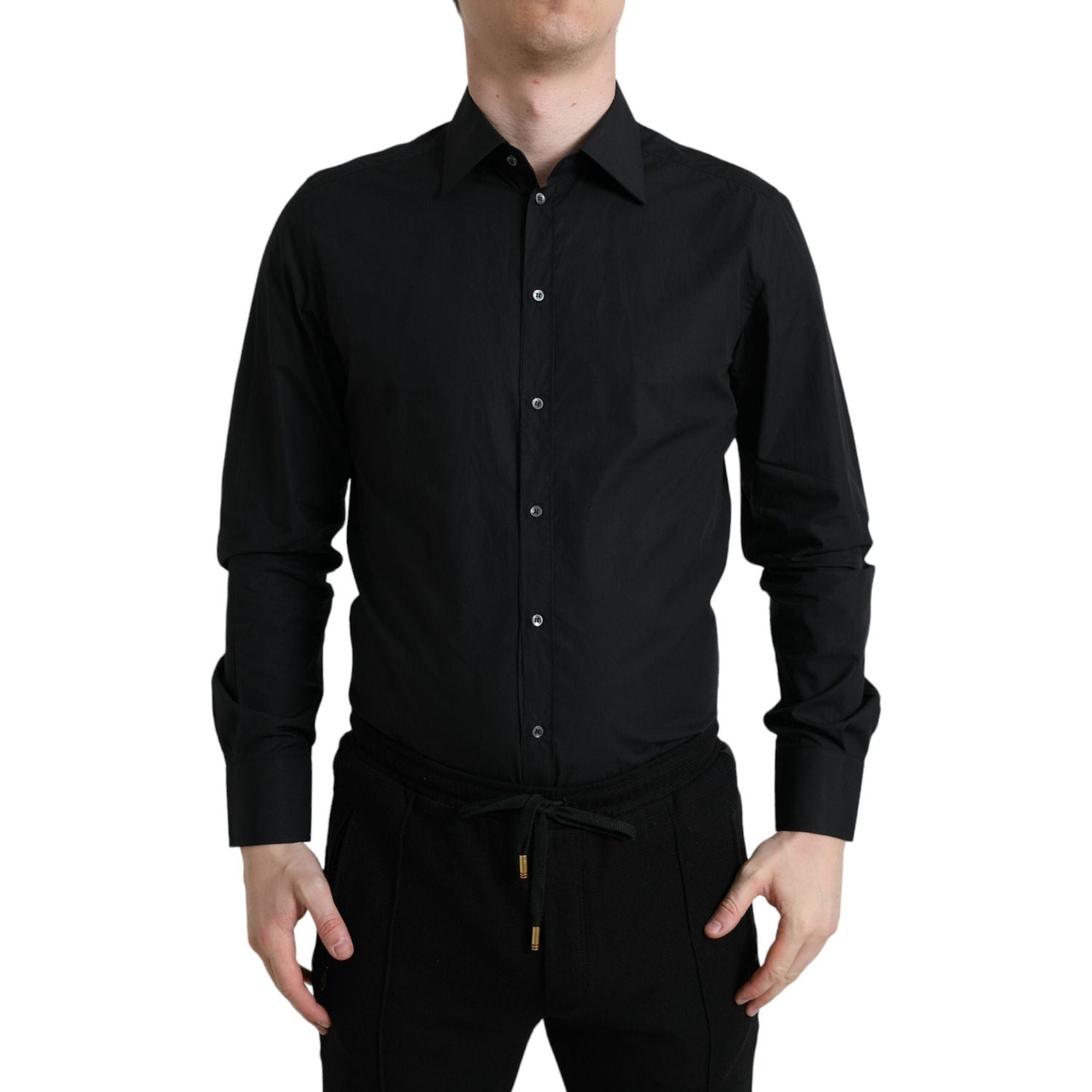 Dolce & Gabbana Black Cotton Men Formal GOLD Dress Shirt