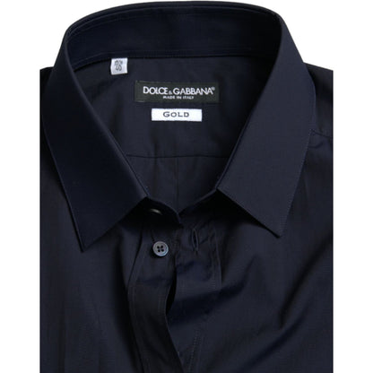 Dolce & Gabbana Navy Blue Slim Fit Formal GOLD Dress Shirt