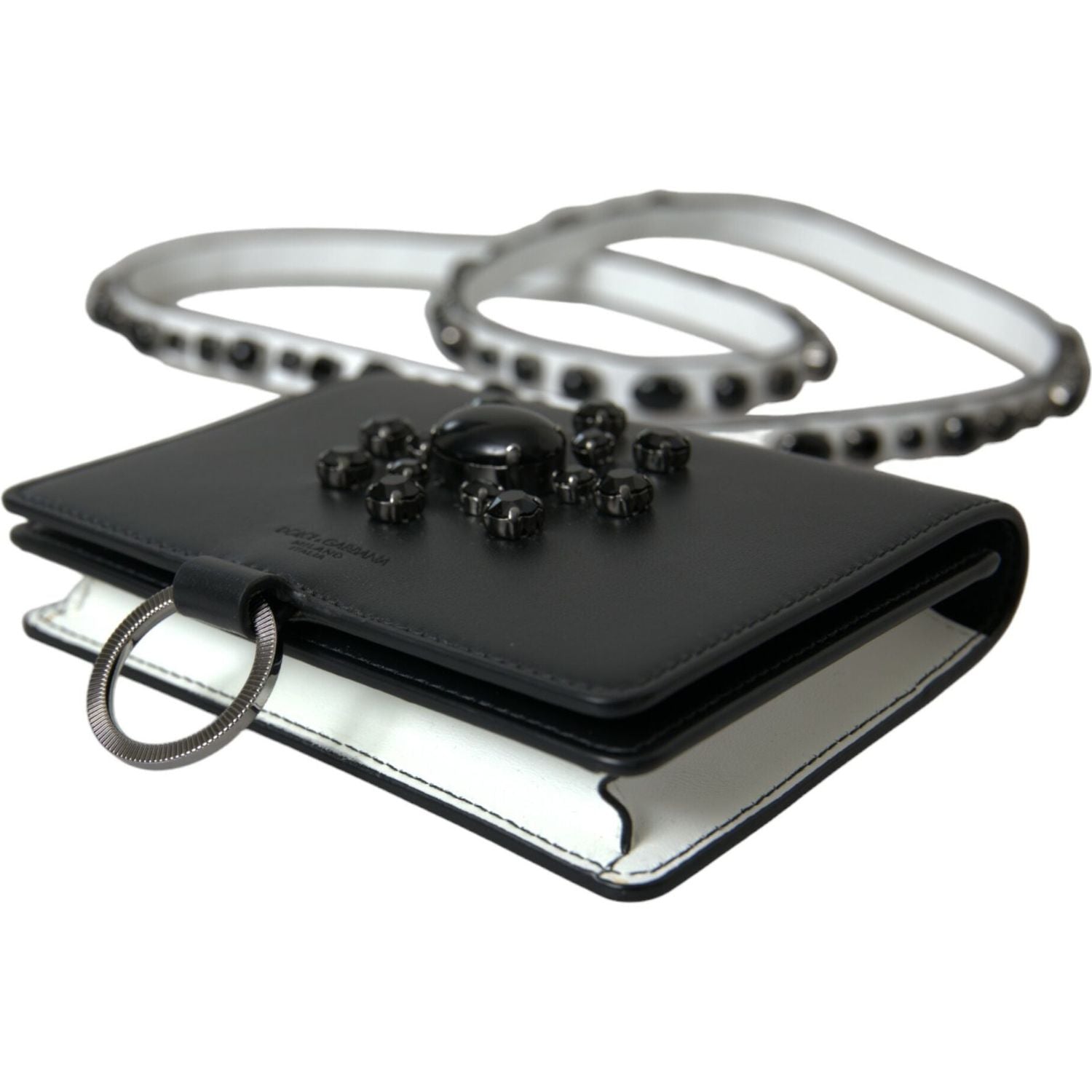 حامل بطاقات جلدي أنيق مزين بالكريستال من دولتشي آند غابانا