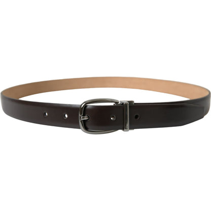 Dolce & Gabbana Dark Brown Leather Silver Metal Buckle Belt