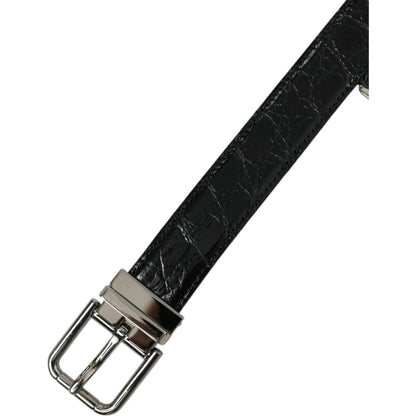Dolce & Gabbana Black Leather Silver Metal Buckle Belt
