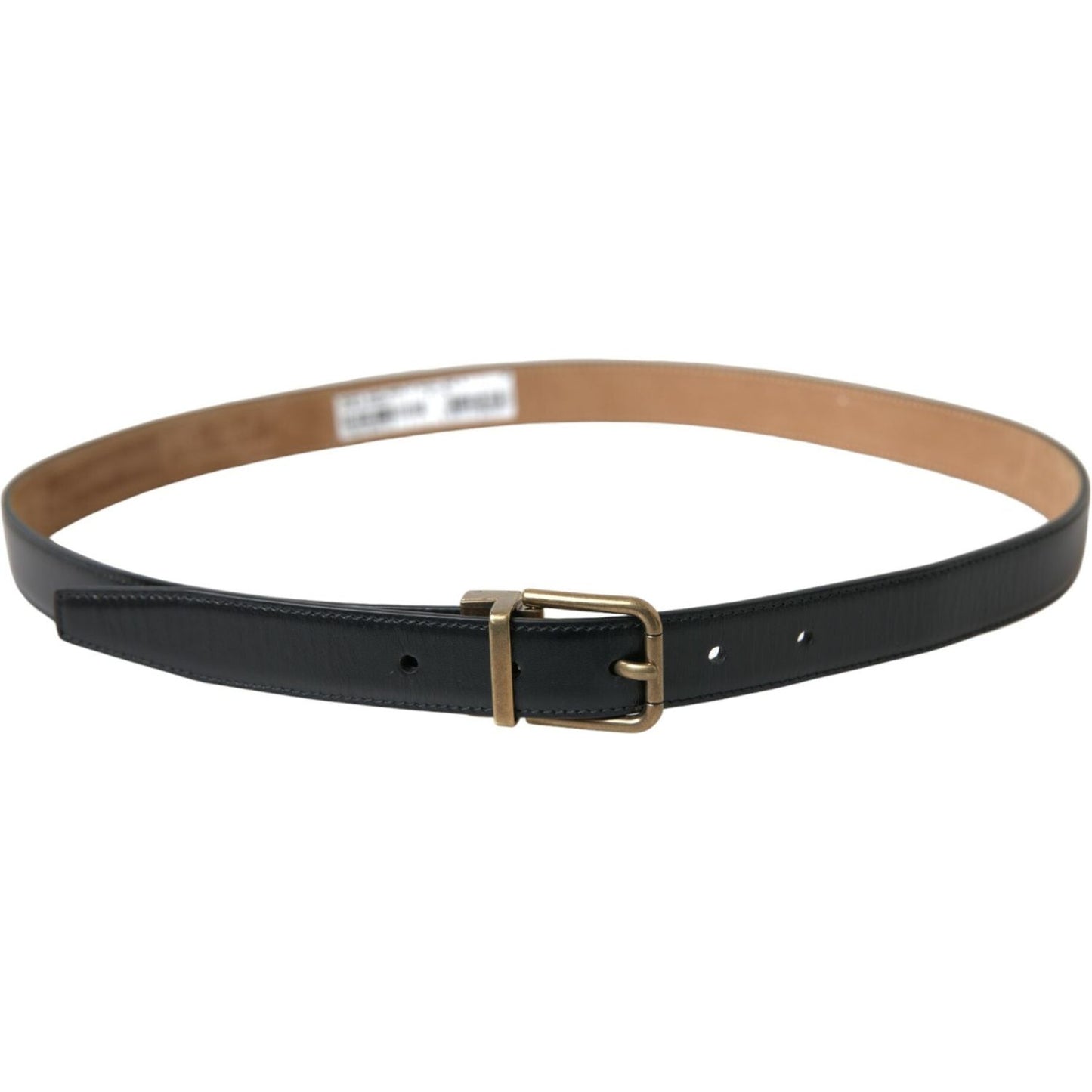 Dolce & Gabbana Black Calf Leather Gold Metal Buckle Belt