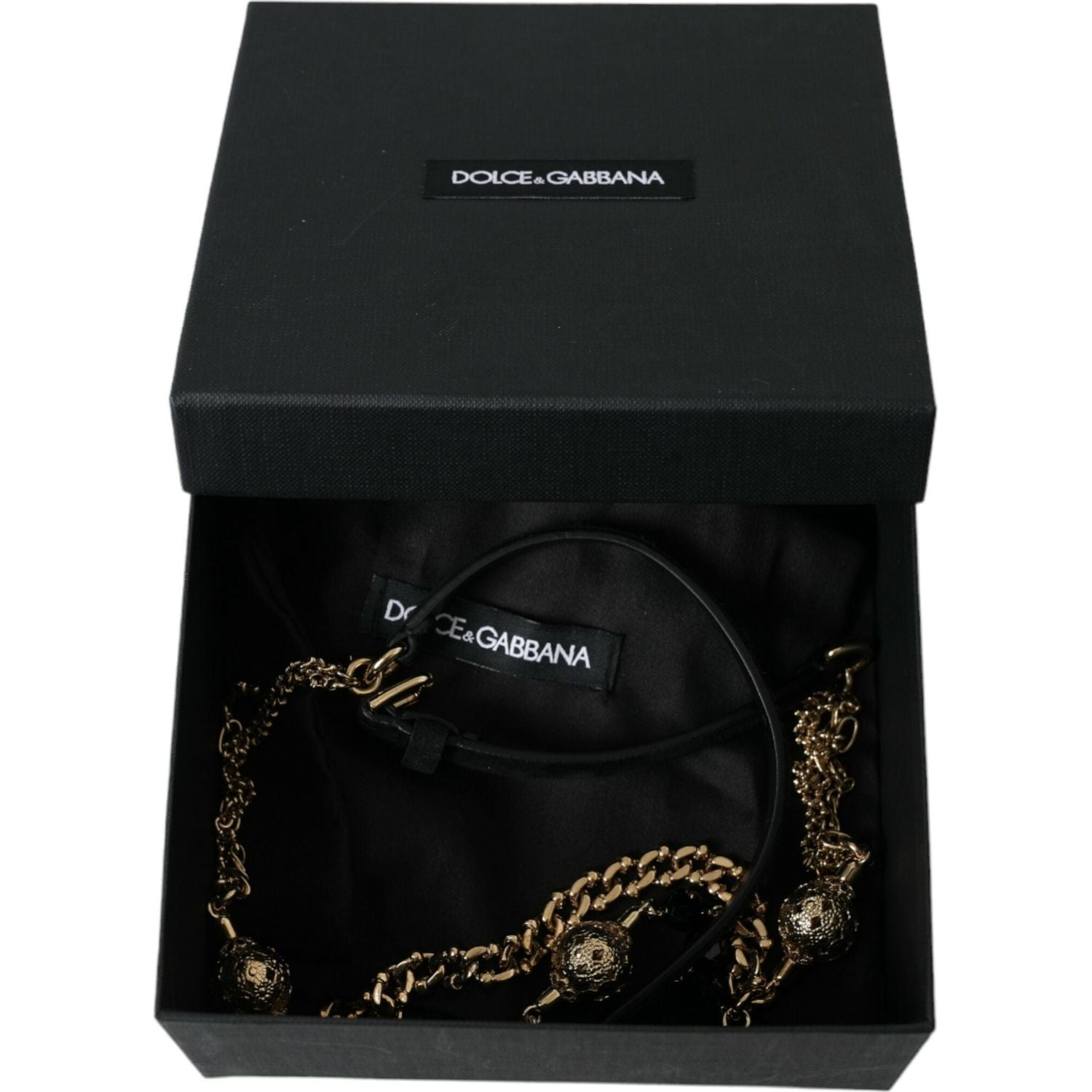 Dolce & Gabbana Black Suede Gold Chain Crystal Waist Belt