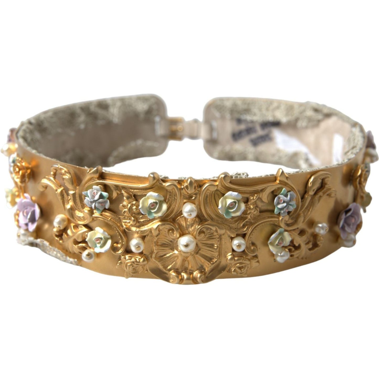 Dolce & Gabbana Gold Brass Faux Pearl Floral Embellished Belt SMY101263-85
