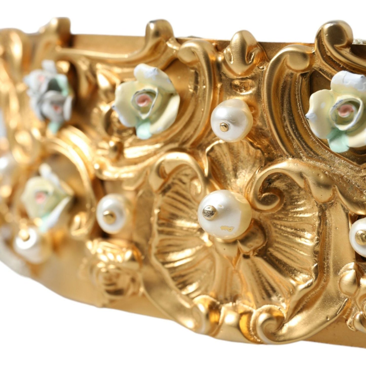 Dolce & Gabbana Gold Brass Faux Pearl Floral Embellished Belt SMY101263-85