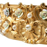 Dolce & Gabbana Gold Brass Faux Pearl Floral Embellished Belt SMY101263-85