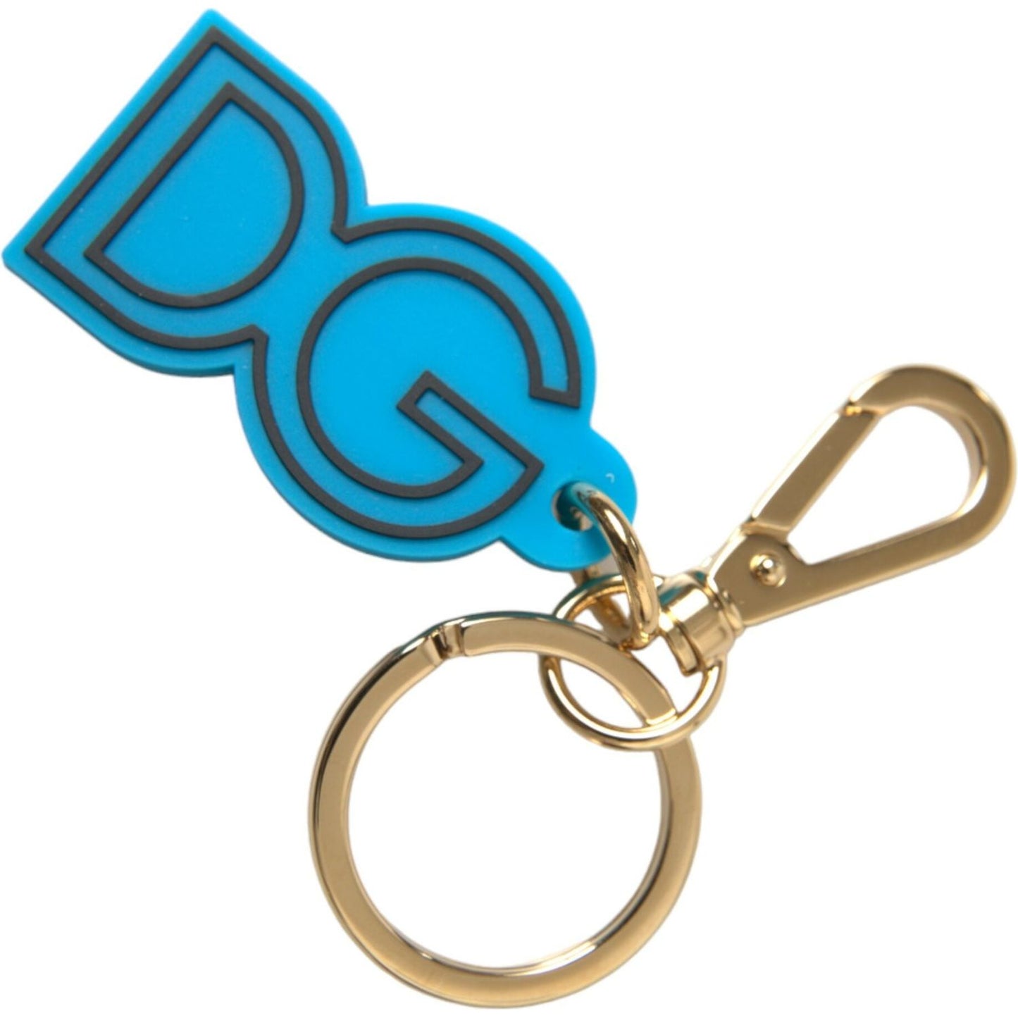 Dolce & Gabbana Blue Rubber Gold Tone Metal DG Logo Keyring Keychain