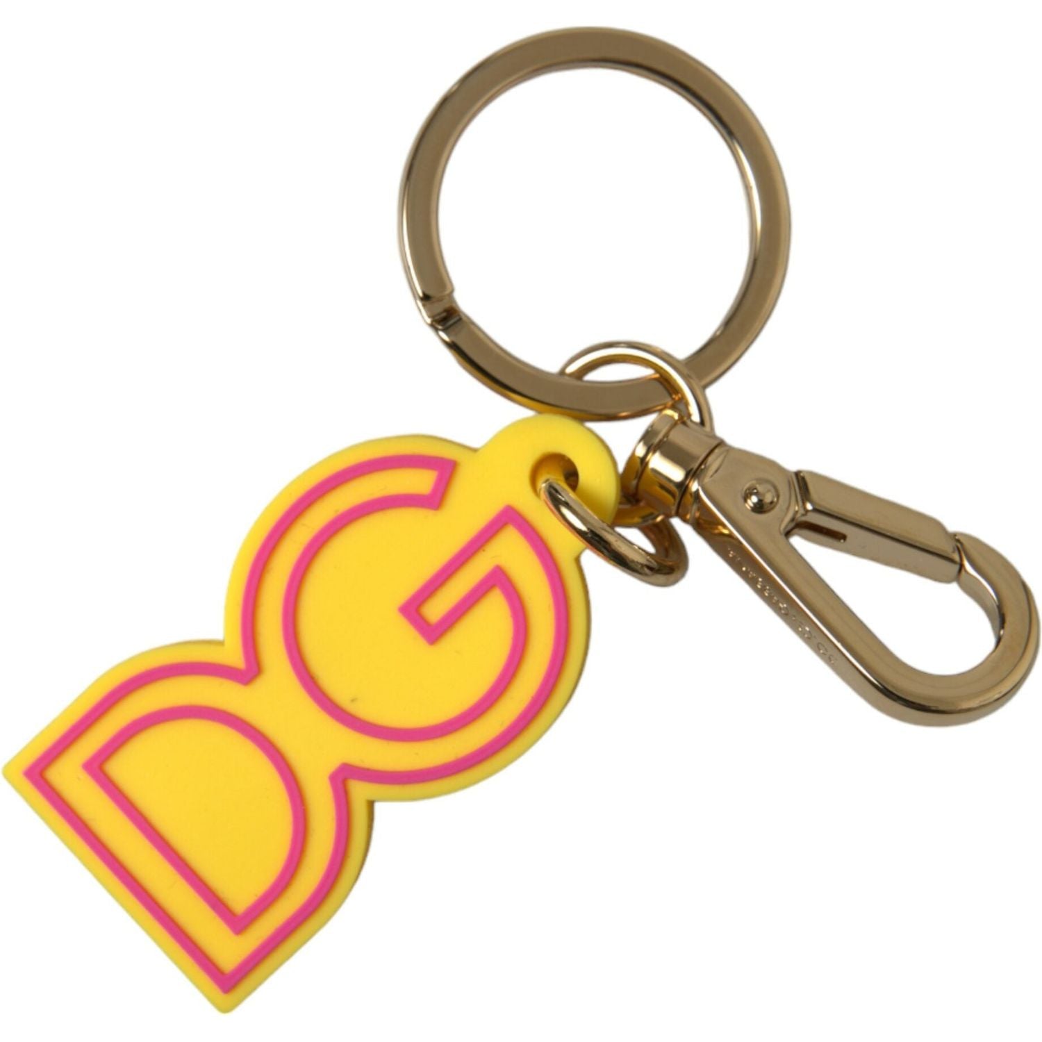Dolce & Gabbana Yellow Rubber Gold Tone Metal DG Logo Keyring Keychain