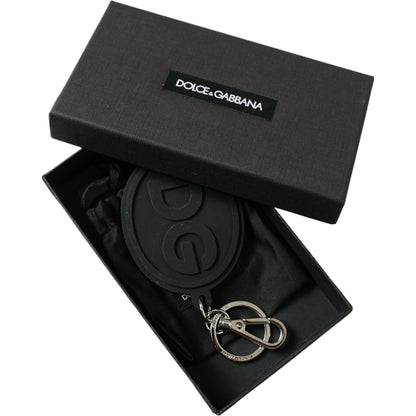 Dolce & Gabbana Black Rubber DG Logo Silver Brass Metal Keyring Keychain