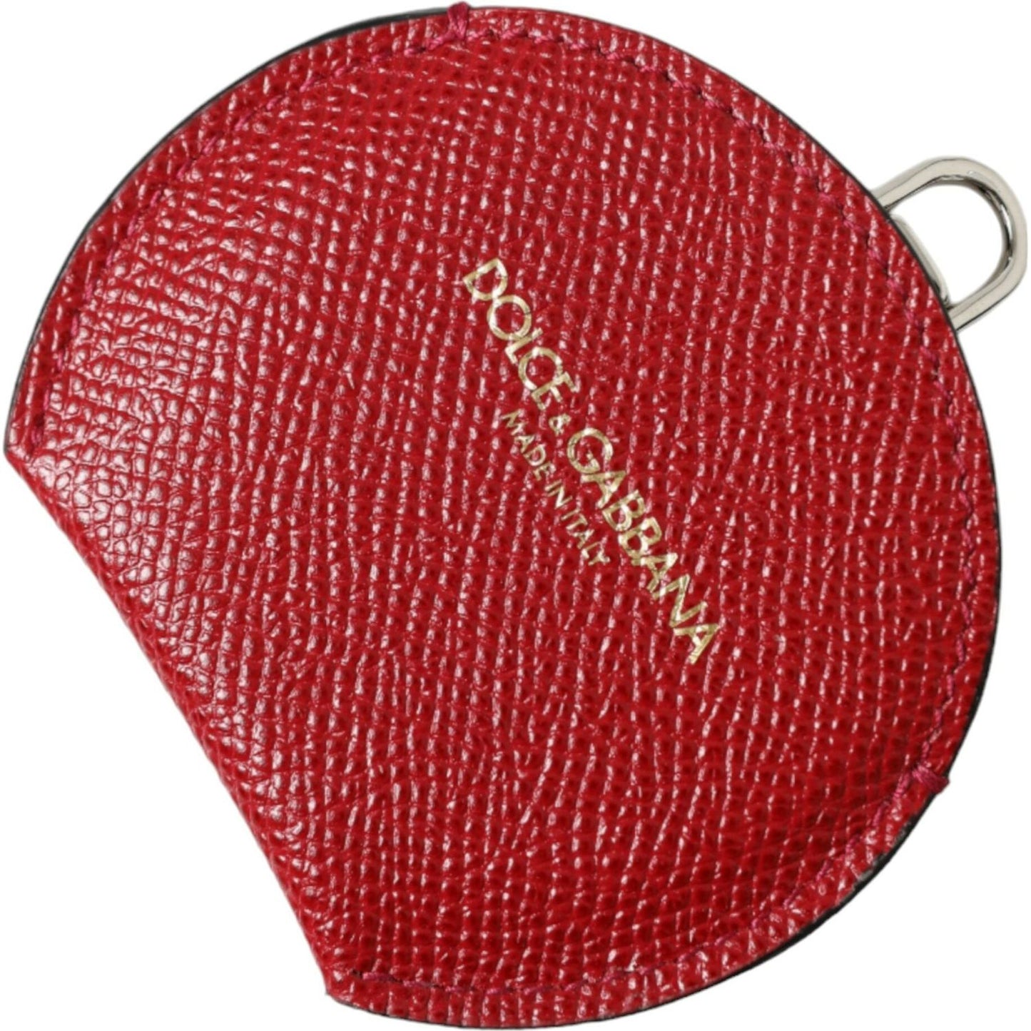 Dolce & Gabbana Red Calfskin Leather Round Logo Hand Mirror Holder