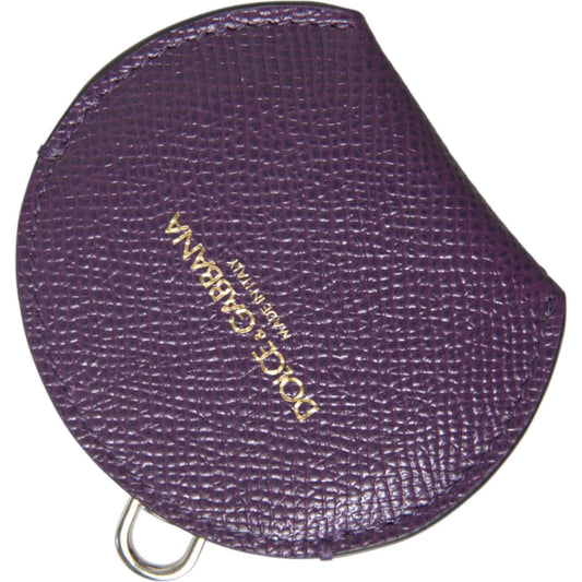 Dolce & Gabbana Purple Calfskin Leather Round Logo Hand Mirror Holder