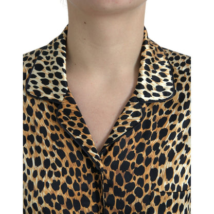 Dolce & Gabbana Brown Leopard Print Long Sleeves Blouse Top