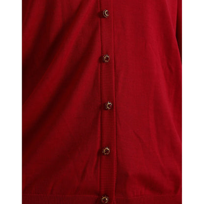 Dolce & Gabbana Red Wool V-neck Buttoned Cardigan Sweater