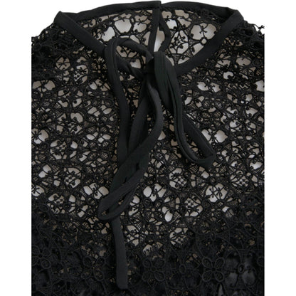 Dolce & Gabbana Black Floral Lace Short Sleeves Blouse Top