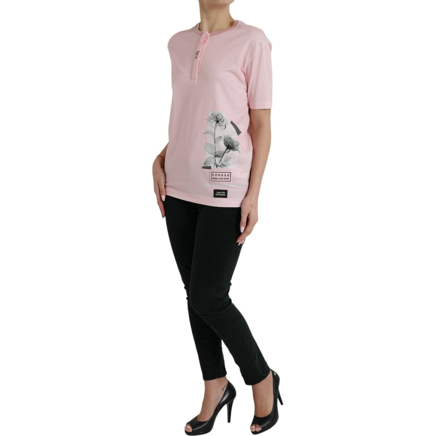 Dolce & Gabbana Pink Floral Print Cotton Short Sleeves T-shirt