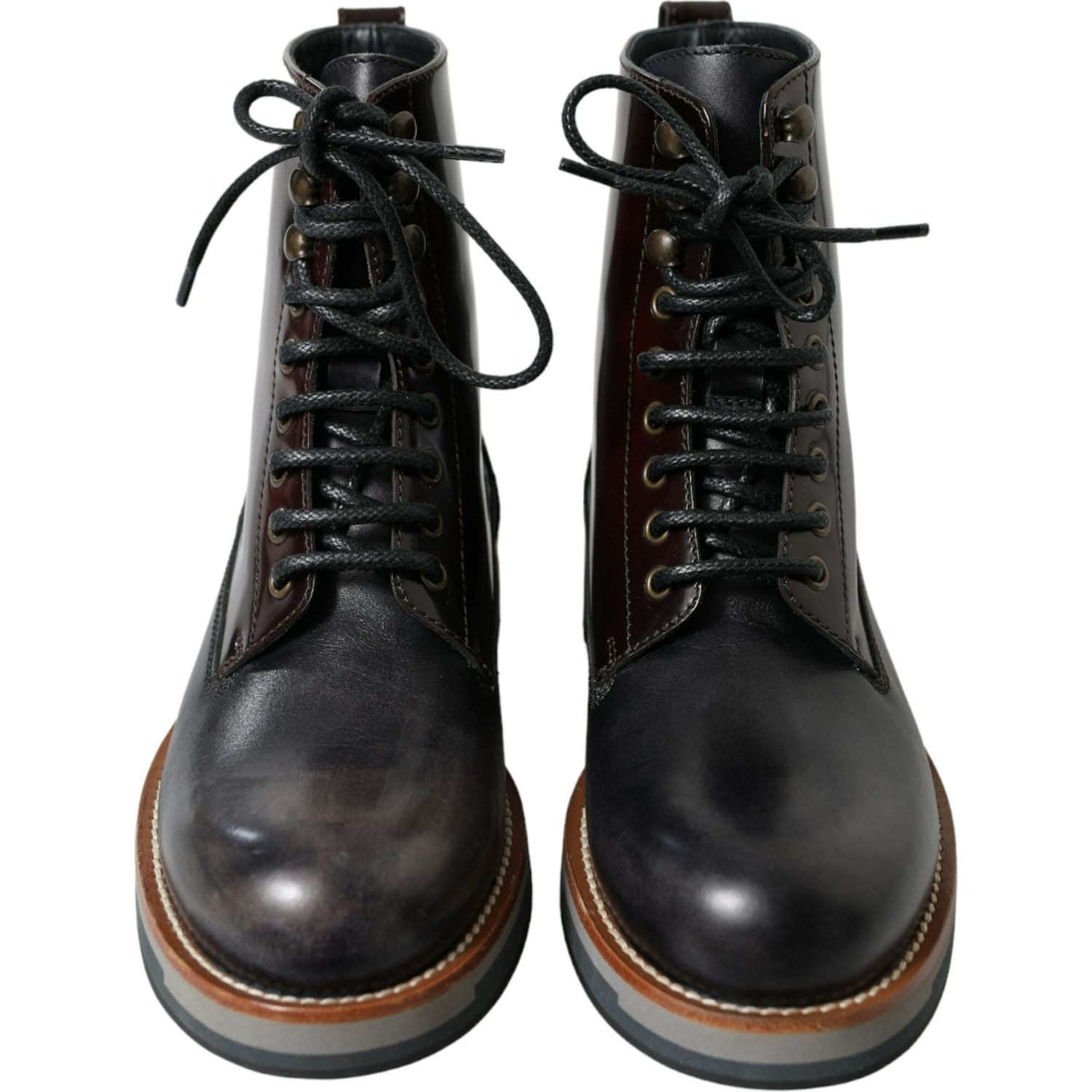 Dolce & Gabbana Black Leather Military Combat Boots Shoes