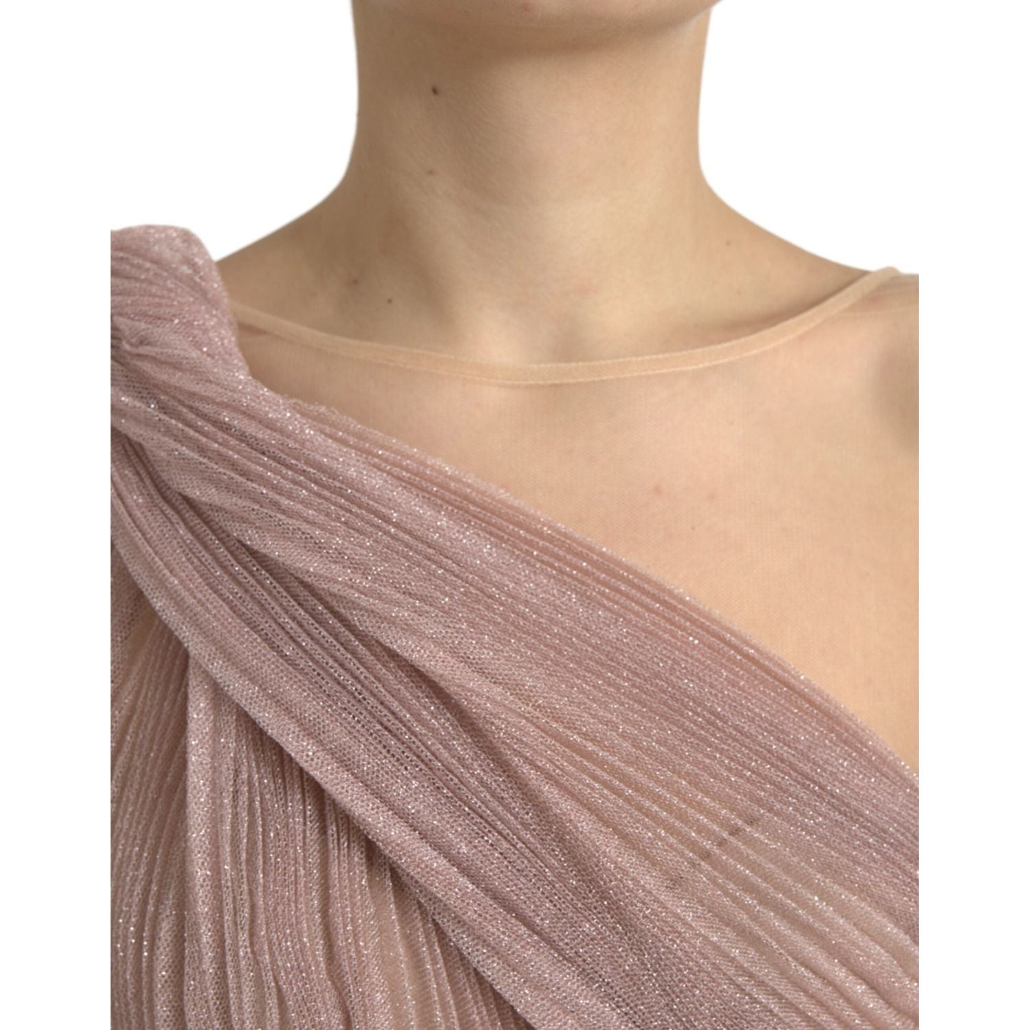 Dolce & Gabbana Light Lilac Pleated Lame Tulle One Shoulder Dress