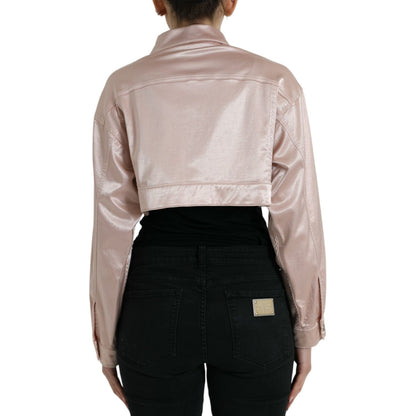 Dolce & Gabbana Pink Cotton Stretch Collared Cropped Jacket