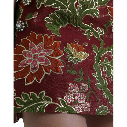 Dolce & Gabbana Maroon Floral Jacquard A-line Mini Skirt