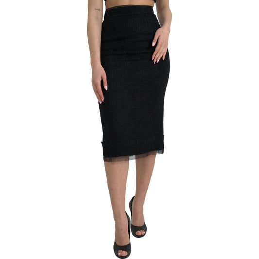Dolce & Gabbana Black Wool High Waist Pencil Cut Midi Skirt SKI2002-40