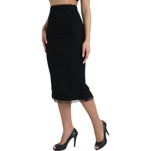 Dolce & Gabbana Black Wool High Waist Pencil Cut Midi Skirt SKI2002-40
