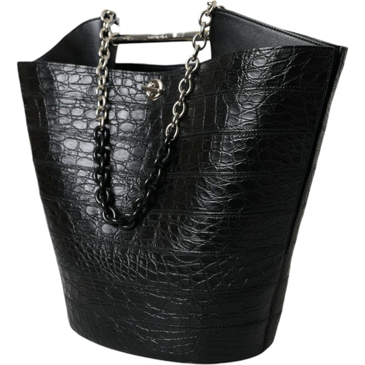 Balenciaga Black Exotic Skin Leather Maxi Bucket Tote Purse Bag BAG1177