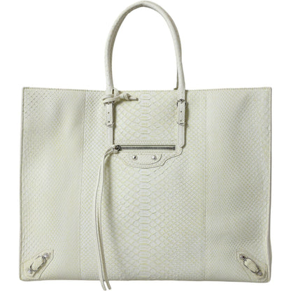 Balenciaga White Yellow Exotic Skin Leather Shopping Tote PAPIER Bag