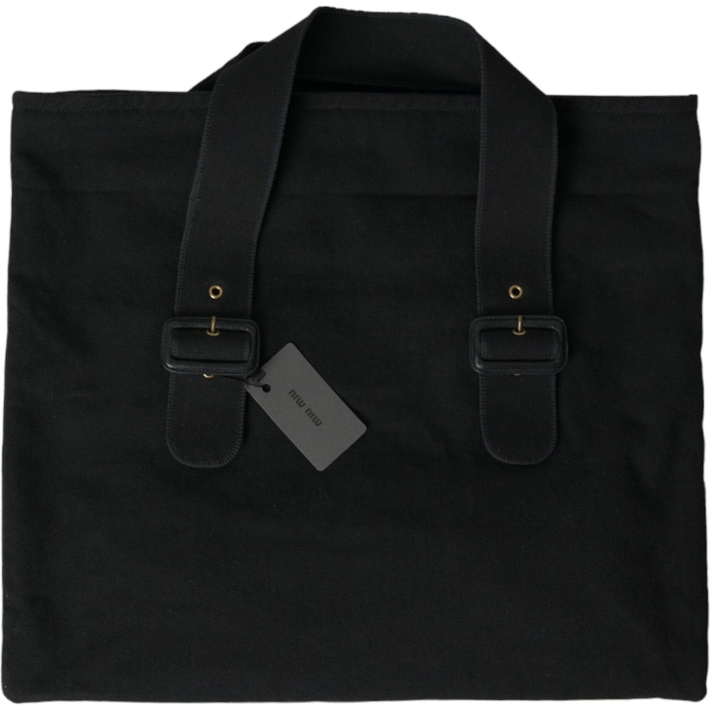 Miu Miu Black Canvas Denim Logo Shoulder Tote Shopping Bag BAG1190