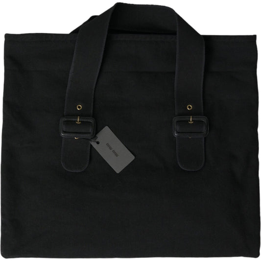 Miu Miu Black Canvas Denim Logo Shoulder Tote Shopping Bag BAG1190