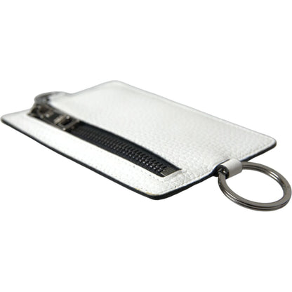 Dolce & Gabbana White Calf Leather Lanyard Logo Card Holder Wallet