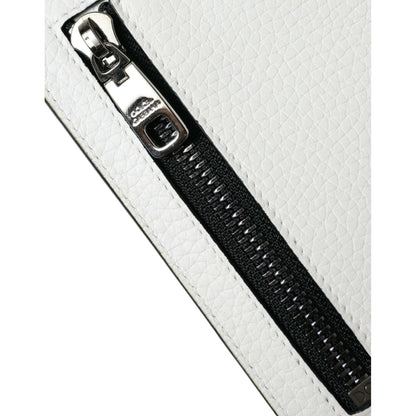 Dolce & Gabbana White Calf Leather Lanyard Logo Card Holder Wallet
