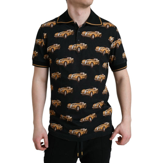Dolce & Gabbana Black Car Print Short Sleeve Polo T-shirt TSH84669-52